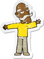 retro distressed sticker of a cartoon old man spreading arms wide png