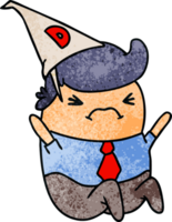 Hand drawn textured cartoon kawaii man in dunce hat png