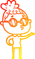 warm gradient line drawing of a cartoon woman wearing glasses png