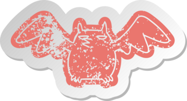 distressed old cartoon sticker of a night bat png