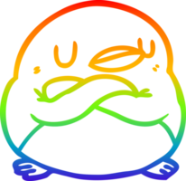 rainbow gradient line drawing of a penguin with crossed arms png