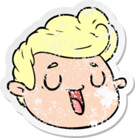 distressed sticker of a cartoon male face png