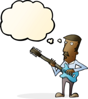 caricatura, hombre, juego, guitarra eléctrica, con, pensamiento, burbuja png