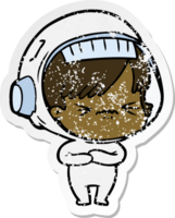 distressed sticker of a cartoon astronaut woman png