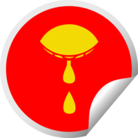 circular peeling sticker cartoon of a crying eye png