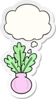 plant in vase with thought bubble as a printed sticker png