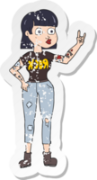 retro distressed sticker of a cartoon rock girl png