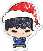 mano disegnato Natale afflitto etichetta cartone animato di kawaii ragazzo png