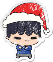 hand drawn christmas distressed sticker cartoon of kawaii boy png