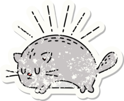 worn old sticker of a tattoo style happy cat png
