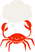 cartoon crab with thought bubble in retro style png