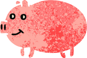 retro illustration style cartoon of a pig png