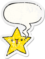 cute cartoon star with speech bubble distressed distressed old sticker png