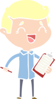 flat color style cartoon laughing man with clip board png