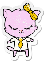 distressed sticker of a cute cartoon business cat with bow png