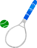 hand- getrokken retro tekenfilm tekening tennis racket en bal png