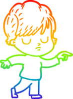 rainbow gradient line drawing of a cartoon woman png