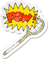 retro distressed sticker of a cartoon tennis racket png