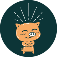 icon of a tattoo style nervous pig character png