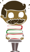 hombre de dibujos animados de estilo de color plano con bigote y libros png