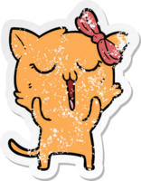 distressed sticker of a cartoon cat png