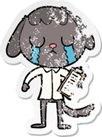 distressed sticker of a cute cartoon dog crying png