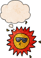 cartoon sun with thought bubble in grunge texture style png