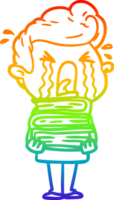 rainbow gradient line drawing of a cartoon crying man png