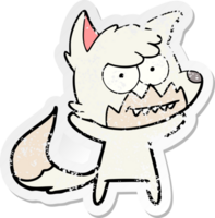 distressed sticker of a cartoon grinning fox png