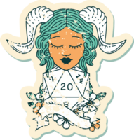 Retro Tattoo Style tiefling with natural twenty dice roll png