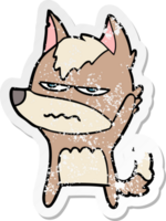 distressed sticker of a cartoon annoyed wolf png