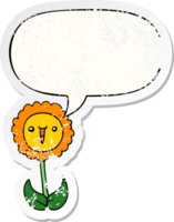 desenho animado flor com discurso bolha angustiado angustiado velho adesivo png