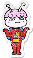 distressed sticker of a friendly cartoon spaceman png