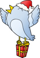 main tiré pente dessin animé de une oiseau portant Père Noël chapeau png