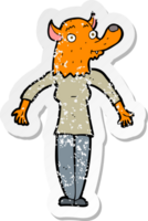 retro distressed sticker of a cartoon fox woman png