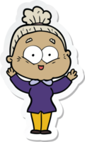 sticker of a cartoon happy old woman png