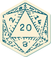 Retro Tattoo Style natural 20 D20 dice roll png
