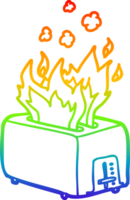 rainbow gradient line drawing of a cartoon burning toaster png