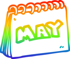 rainbow gradient line drawing of a cartoon calendar showing month of may png