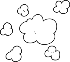 hand dragen svart och vit tecknad serie ånga moln png