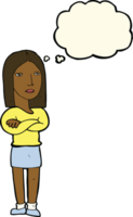 cartoon woman with folded arms with thought bubble png