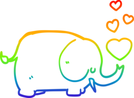 arco iris degradado línea dibujo de un linda dibujos animados elefante con amor corazones png