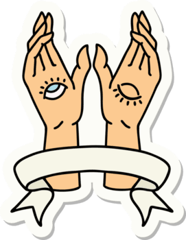 tatuering stil klistermärke med baner av mystiker händer png