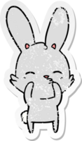autocollant en détresse d'un dessin animé de lapin curieux png