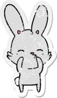 distressed sticker of a curious bunny cartoon png