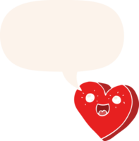 cœur dessin animé personnage avec discours bulle dans rétro style png