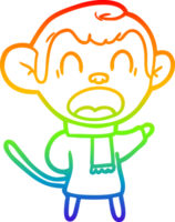 rainbow gradient line drawing of a shouting cartoon monkey wearing scarf png