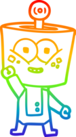 rainbow gradient line drawing of a happy cartoon robot waving hello png