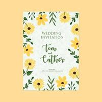 spring flowers and leaves wedding invitation vector