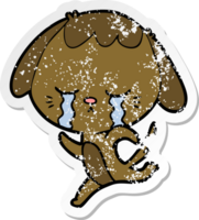 distressed sticker of a cartoon dog crying png